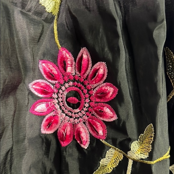 Black and Pink Fit and Flare Dress with Pleated Ruffles - Picture 3 of 5